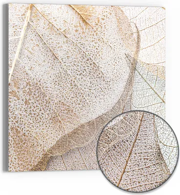 Produktbild von DEQORI Hybrid Leinwand Bild 30x30 cm 'Zarte Blattstrukturen' Wandbild Glas flach modern