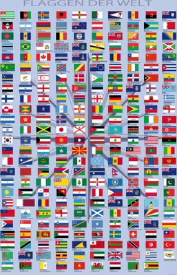 Zdjęcie produktu dla Obraz z nadrukiem flag świata - nazwy krajów i stolice w języku niemieckim (180 x 120 cm)
