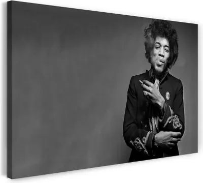 Produktbild von Leinwandbild (80x60cm): Jimi Hendrix Portrait mit Zigarett in Hand schwarz-weiß, echter Holz-Keilrahmen inkl. Aufhänger, handgefertigt in Deutschland