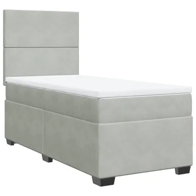Produktbild von Boxspringbett mit Matratze Hellgrau 100x200 cm Samt