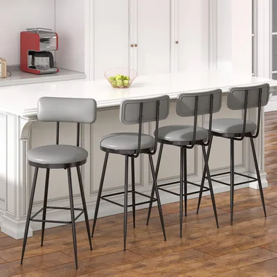 Immagine prodotto di Set di 4 sgabelli da bar Fortuna Lai con schienale, sgabelli da bar con rivestimento in Finto cuoio, sedie da cucina con poggiapiedi, per cucina, soggiorno, bar, facile montaggio, grigio