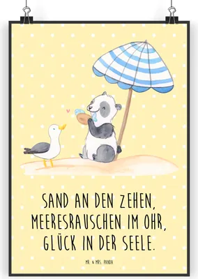 Produktbild von Mr. & Mrs. Panda Bild Sommer Meer Glück DIN A3 - Gelb Pastell - Geschenk, Deko, Urlaub Am, drucke, Küstenurlaub, Strand, Strandurlaub, Wandbild, Frühling, Winter, Küste