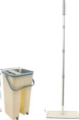 Zdjęcie produktu dla Zestaw mopów, mop obrotowy 360°, wiadro z dwoma przegródkami, beżowy