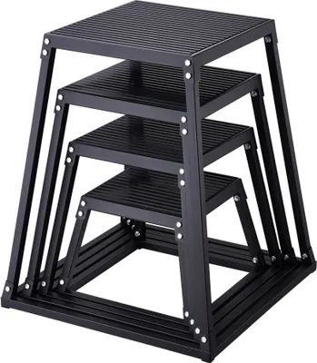 Image de set de 4 Plyo-Boxes - 305/458/609/762 mm - Noir - Boîtes d'exercices de fitness Step-Up antidérapantes - Entraînement de fitness à domicile - Entraînement de la force physique, Jump Training.