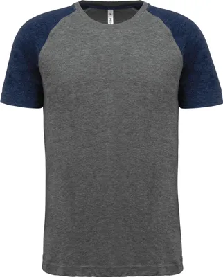 Produktbild von Proact Herren Sport T-Shirt Kurzarm Baumwolle Rundhals Basic Slim Fit, Größe:L, Farbe:Grey Heather/Sporty Navy Heather