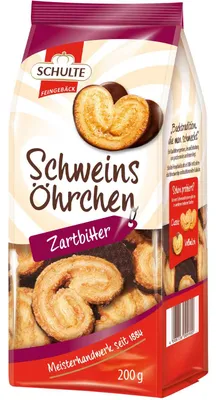Produktbild von Zartblättrige Schweinsöhrchen mit Zartbitter Schokolade von Schulte, 200g