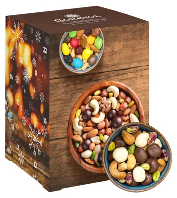 Produktbild von Corasol Premium Schoko-Nuss-Mix Adventskalender XL mit 24 schokoladigen Knabbereien aus Nüssen & Schokolade (730 g)