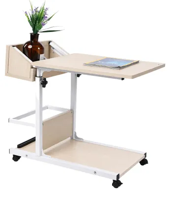 Laptop-Tisch mit Rollen und Schublade, höhenverstellbar, weiß
