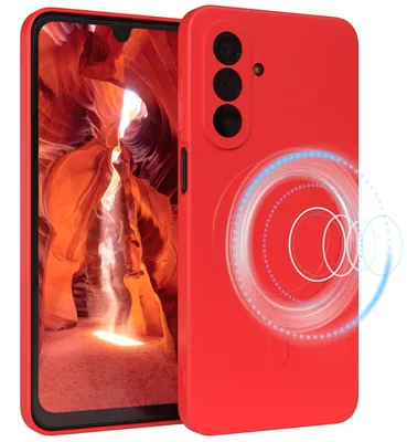 Produktbild von EAZY CASE - Silikonhülle MagSafe für Samsung Galaxy A17, Hülle Silikon, weich stoßfeste Magnet Handyhülle, Schutzhülle mit Kameraschutz, TPU Bumper in Rot