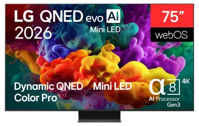 Obrázok produktu pre LG QNED evo AI MiniLED 75QNED86B6B, 190,5 cm (75"), 3840 x 2160 px, QNED MiniLED, Smart TV, Wi-Fi, Čierna