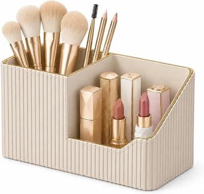 Image de Support pour pinceaux de maquillage, beige, en plastique, organisateur pour pinceaux de maquillage