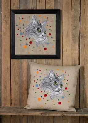 Produktbild von Permin Stickkissen Kreuzstich Stickpackung "Katzen", Zählmuster, 60x60cm, 83-9403