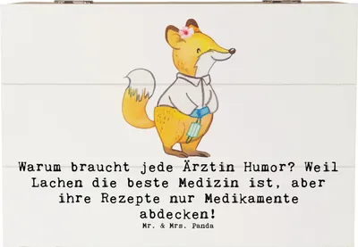 Produktbild von Mr. & Mrs. Panda Geschenkbox Humorvolle Ärztin 22 x 15 cm - Weiß - Geschenk, Kiste, handgefertigte Geschenke, Beruf, Wissenschaft, beste Medizin, Hingabe, Box, kreative