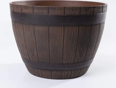 Produktbild von Jinfa 1 Blumenkübel aus Kunststoff in Holzoptik | Farbe: Kastanie | Design: Weinfass | Ø 38 cm