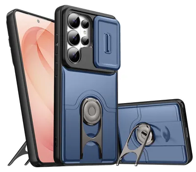 Obrázek produktu pro Pouzdro pro Samsung Galaxy S25 Ultra, Posuvným krytem fotoaparátu a kroužkovým stojánkem, nárazuvzdorné ochranné pouzdro Modrá