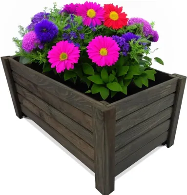 Image de Pot de Fleurs Rectangulaire en Bois 59 x 33 x 25 cm – Jardinière Extérieure Graphite – Bac à Fleurs pour Balcon, Terrasse et Jardin – Cache-Pot Naturel