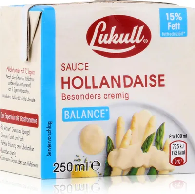 Produktbild von Lukull Sauce Hollandaise balance 250ml - Für Spargel, Gemüse & Fleisch