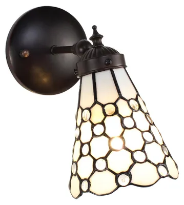 Productafbeelding van Clayre & Eef Wandlamp Tiffany, 17x12x23 cm, wit, bruin, glas