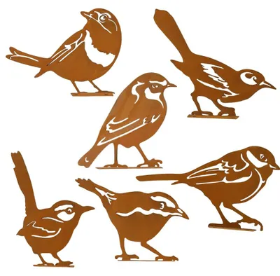 6er-Set Rostvögel aus Metall, wetterbeständig, Gartendekoration