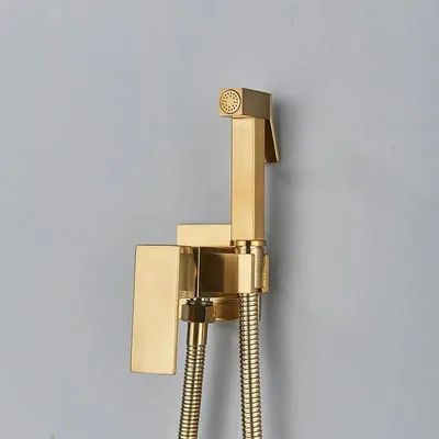 Produktbild von Bidet Handbrause Set - Wandmontierter Mischer - Einhebel Warm/Kalt - Hochdruck - Messing - Gebürstetes Gold