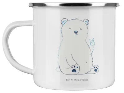 Produktbild von Mr. & Mrs. Panda blechbecher Eisbär Faul - Weiß - Geschenk, Teddy, Büro, Teebecher, Emaille Tasse, Becher, Pott, emaillebecher, Bürojob, Arbeit, Teetasse, Homeoffice, Bär