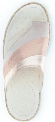 Produktbild von Gabor Damen Zehentrenner Sandalen Roségold aus echtem Leder mit Kork-Keilabsatz