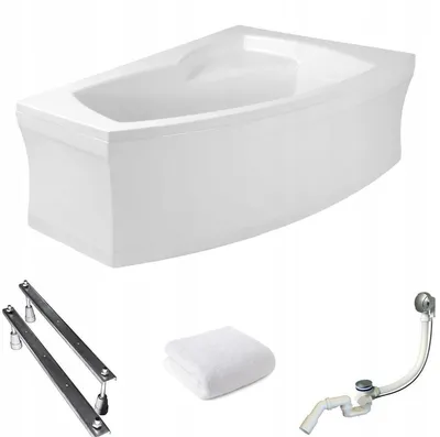 Obrázok produktu pre Aqua For You | Vaňa Polimat – 160 x 105 cm – asymetrická – vaňa s pravým okrajom – s obložením – so sifónom a nožičkami – akrylová – – antibakteriálna