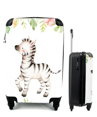 Produktbild von MuchoWow® Koffer Handgepäck Trolley Rollkoffer Kleine Reisekoffer mit 4 Rollen - Zebra - Dschungel - Blumen - Pflanzen - Cabin Size < 55x40x23 cm & 55x40x20 cm - Fotokoffer - Kabinenkoffer - Boardgepäck - Reise-Box - Reisekoffer - Reisegepäck - Koffer mit Bild - Trolley für Kinder