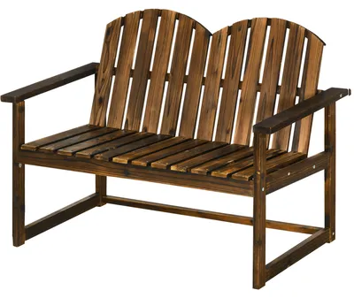 Produktbild von Outsunny Gartenbank 2-Sitzer Sitzbank Holzbank mit Rückenlehne Armlehne Verkohlt