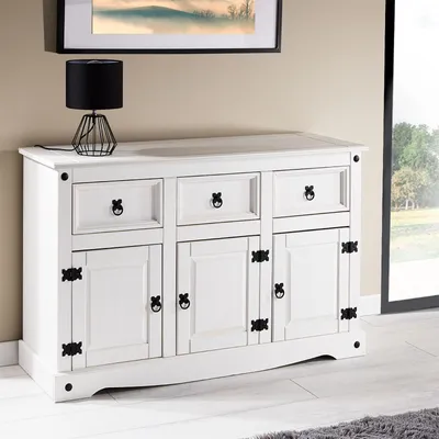 Produktbild von Sideboard RURAL im Mexiko Stil weiß lasiert Kommode Kiefer massiv mit 3 Schubladen und 3 Türen