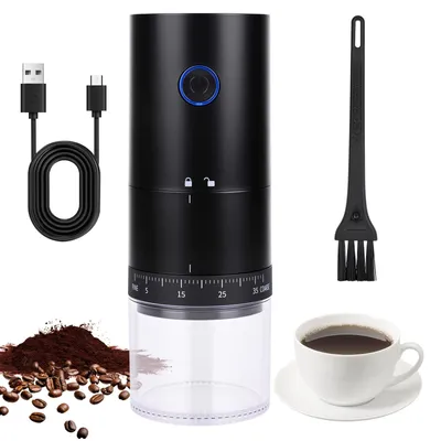 Tragbare elektrische Kaffeemühle, 38 Mahlgrade, Keramikmahlwerk, schwarz