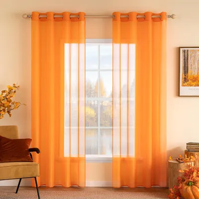 Voile-Gardinen mit Ösen, 2er-Set, Polyester, transparent, orange, 245x140 cm