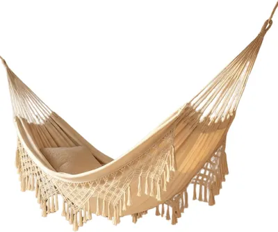 Immagine prodotto di Amaca da 250 kg, in cotone, per l'esterno, per 2 persone, con decorazioni in macramè