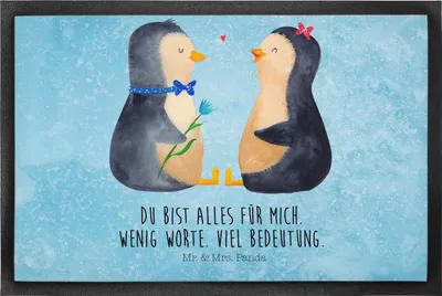 Produktbild von Mr. & Mrs. Panda Bodenvorleger Pinguin Pärchen 50 x 75 cm - Eisblau - Geschenk, Hochzeit, Hochzeitstag, Schmutzfangteppich, Liebe, Schmutzfänger, Schmutzfangmatte