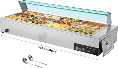 Immagine prodotto di Scaldavivande a bagnomaria - Scaldavivande elettrico per catering - 12 contenitori GN 1/3 - Potenza 1,7 kW - Acciaio inox - Coperchio in vetro - Con mestolo da minestra