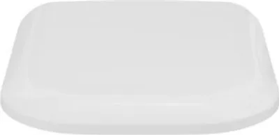 A white toilet seat lid is shown from a slightly elevated front-facing angle against a white background.