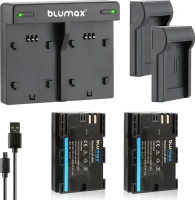 Produktbild von 2x Akku + Lader für Canon LP-E6N  EOS 70D  7D 6D R7 R6 Mark II 2000 mAh 7,2V
