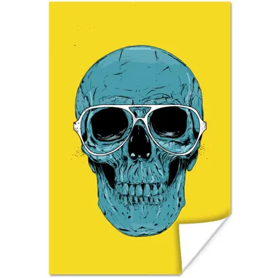 Produktbild von MuchoWow® Poster Totenkopf - Blau - Gelb - Brille 120x180 cm - Kunstposter