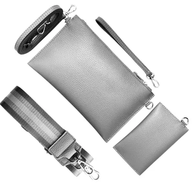 Produktbild von Zulino Umhängetasche Handtasche Echtleder Clutch Banktasche Reisepass Italy Z65 Grau