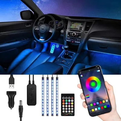 Immagine prodotto di Illuminazione interna LED per auto, con controllo tramite app, luci RGB, alimentazione USB, 12V, 48 LED, accendisigari, impermeabile