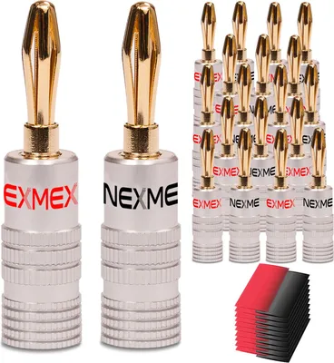 Produktbild von Bananenstecker NEXMEX 20x High End Stecker mit Schrumpfschlauch 24K vergoldet