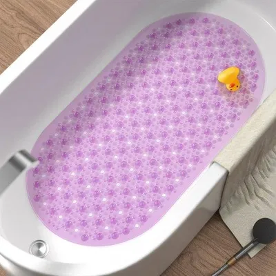 Zdjęcie produktu dla Ibenzoa® antypoślizgowa mata do kąpieli, 68 x 38 cm – PVC (bez BPA), z przyssawkami i powierzchnią w pęcherzykach, można prać w pralce, kolor: fioletowy