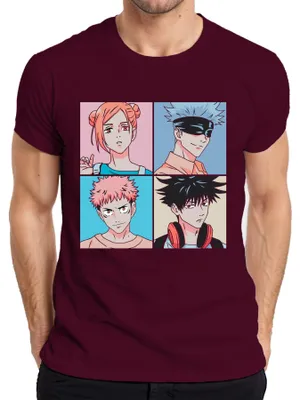 Obrázek produktu pro Jujutsu Kaisen Anime Poster Gojo Itadori Fushiguro Kugisaki Pánské tričko, vínová, M