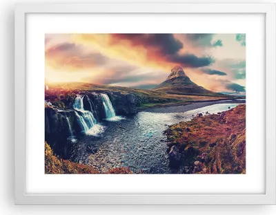 Produktbild von Gerahmtes Poster - Weißer Rahmen - Wasserfall Himmel Berg - 40x30 cm - Wand Bild - Wanddeko - Wandbilder - Kunstposter - Wandposter - Bilderrahmen - Bilder - Kunstdruck - P2WAA40x30-5111