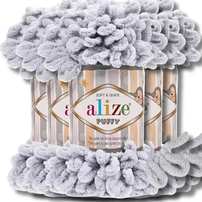 Produktbild von Alize 5x 100g Puffy Wolle, Uni, Häkeln, Stricken (Grey - 416)