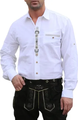Produktbild von German Wear, Trachtenhemd für Lederhosen mit Verzierung weiß, Größe:M