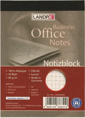 Produktbild von Notizblock A6 60g VE=10x50 Blatt recycling kariert