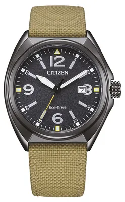Immagine prodotto di Orologio Eco-Drive di Citizen, cinturino in tessuto verde, acciaio inossidabile, IP Nero