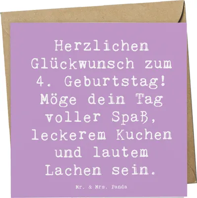 Produktbild von Mr. & Mrs. Panda Klappkarte Spruch 4. Geburtstag - Lavendeltraum - Geschenk, Geburtstagsdeko, Happy Birthday, Meilenstein, Kinder feiern, faltkarte, doppelkarte, Spaß