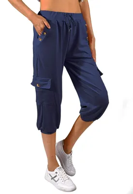 Obrázok produktu pre Solidchoice - Dámske capri nohavice, pohodlné a voľné nohavice typu joggers s vreckami